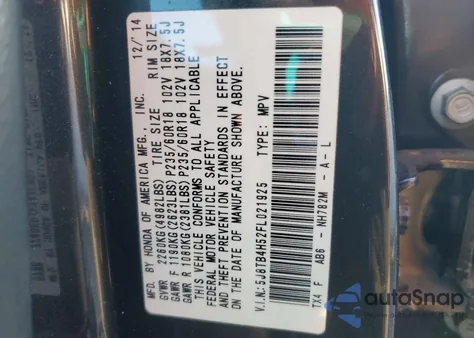 2015 Acura Rdx Technology from USA, damaged, VIN 5J8TB4H52FL021925